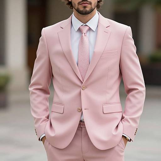 Stylish Man in Pink Suit Outdoors