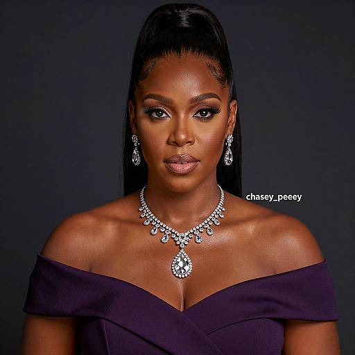 Elegant Woman in Purple Dress with Diamond Jewelry