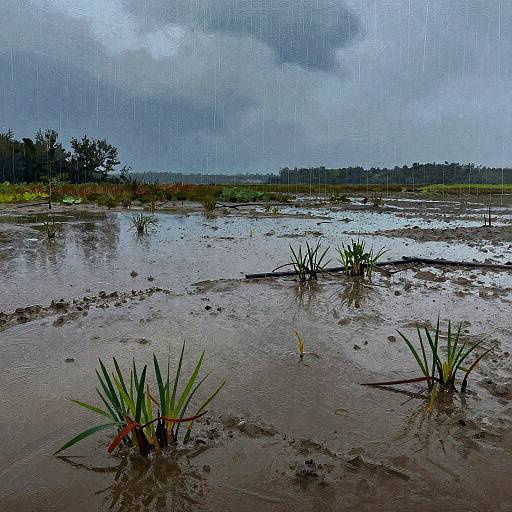 Expressionistic Rainy Marshland Scene