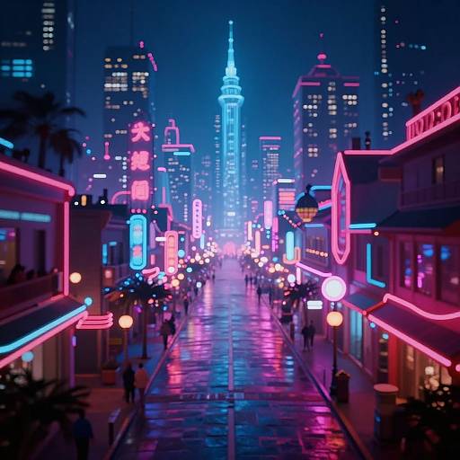 Neon-Lit Floating Cityscape Scene