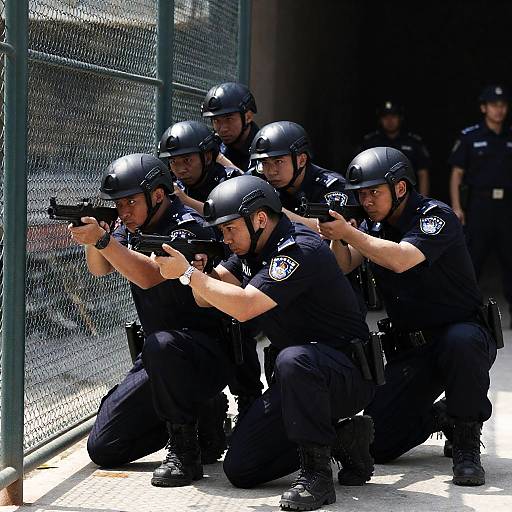 Intense Police Officers in Action Shot