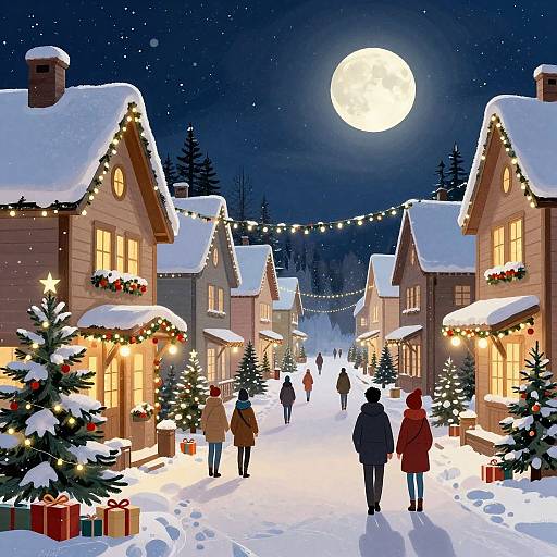 Festive Snowy Village Christmas Scene