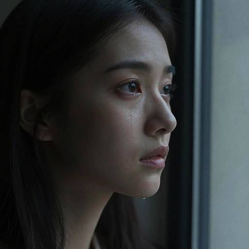 Serene Girl by Window in Dark Lighting