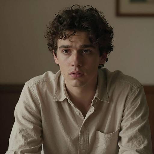 Concerned Young Man in Dim Room