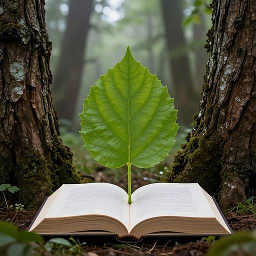 Leaf Sprouting from Book in Forest