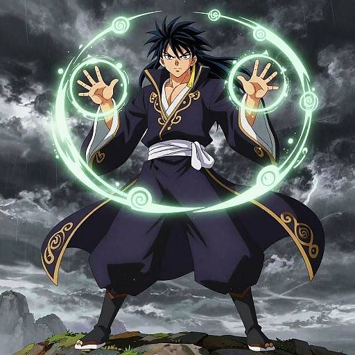 Anime Wizard Mage on Stormy Cliff