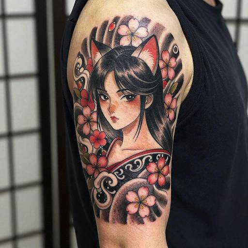 Elegant Anime Cat Girl Tattoo