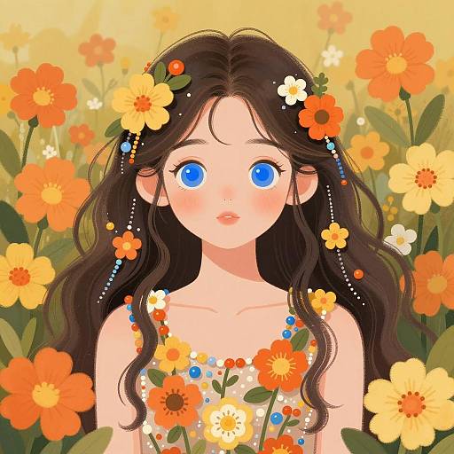 Vibrant Floral Girl Illustration