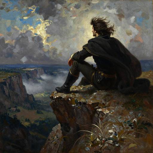 Napoleon on Cliff Edge Overlooking Misty Valley