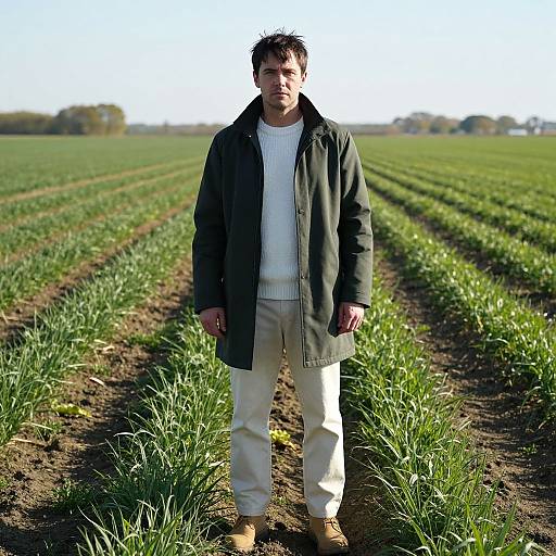 Man Standing in Green Crop Field