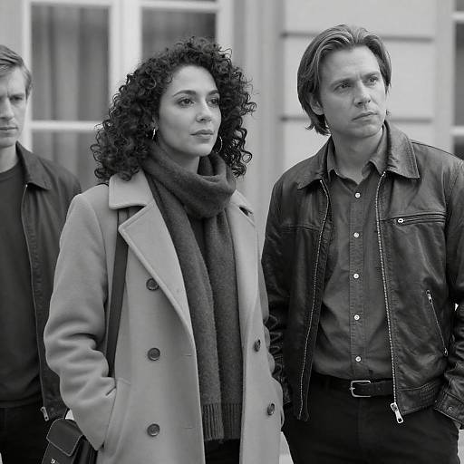 Black-and-White Portrait of Three People