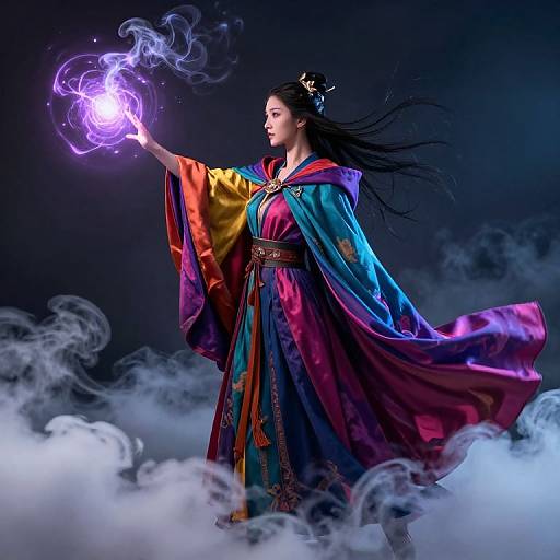 Female Mage Transforming into Smoke