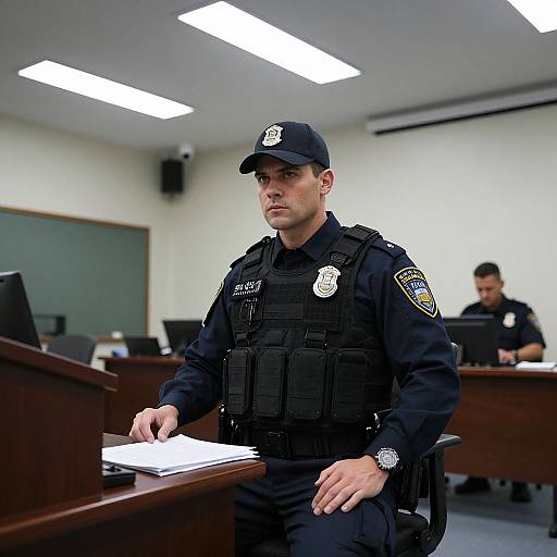 Realistic Male Officer in Briefing Room