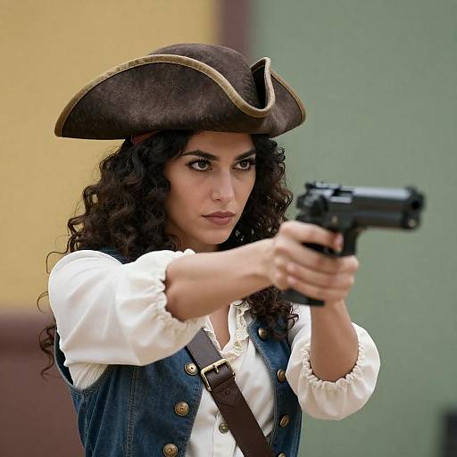 Pirate Woman Aiming a Black Pistol