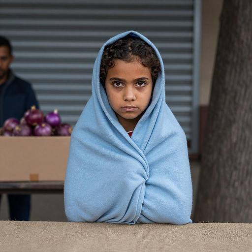 Young Girl in Blue Shawl with Onions