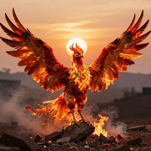 Realistic Phoenix Rising in Fiery Glow