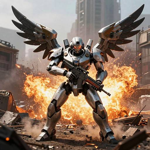 Photorealistic Mecha Soldier in Battle