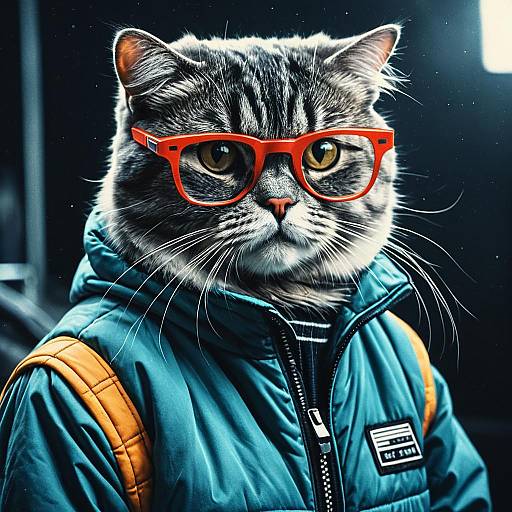 Scottish Fold Cat Wearing Glasses and Jacket