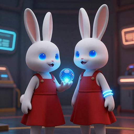 Futuristic Rabbit Duo with Blue Orb
