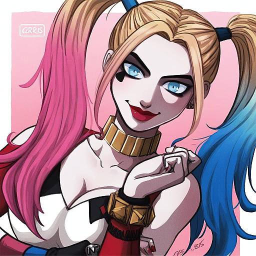 Illustration of Harley quinn, dc comics in the style of Cris art