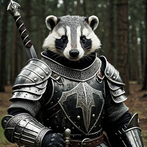Anthropomorphic Badger Knight in Engraved Armor