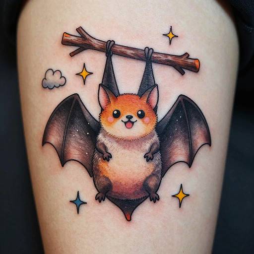 Cute Colorful Bat Tattoo