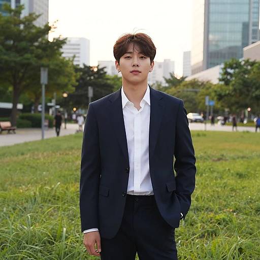 Handsome Korean Boy in Urban Park
