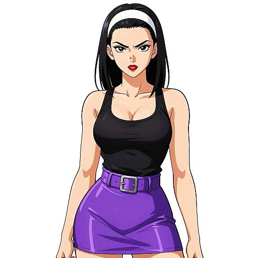 Confident Anime Woman in Purple Mini-Skirt