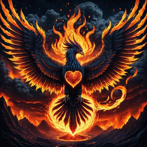 Celestial Phoenix Above Fiery Mountains