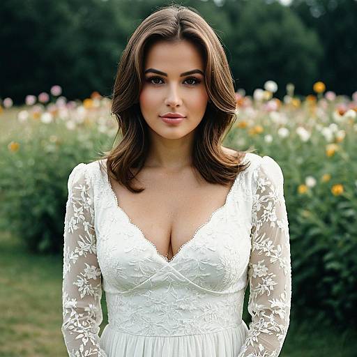 Woman in White Lace Wedding Dress Outdoors
