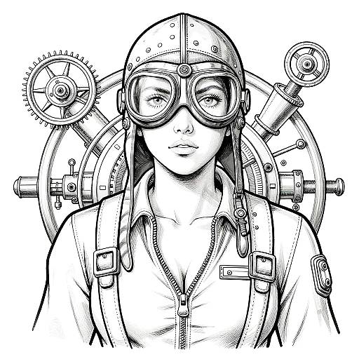 Steampunk Pilot Coloring Page