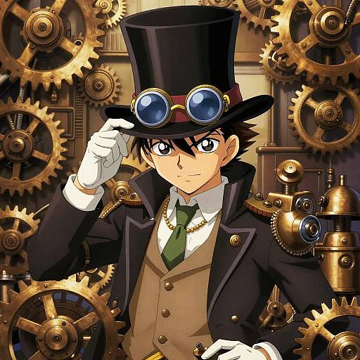 Steampunk Anime Inventor in Workshop