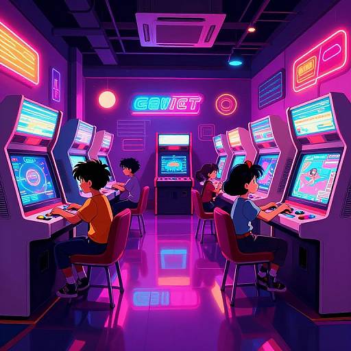 Retro Anime Arcade Room Scene