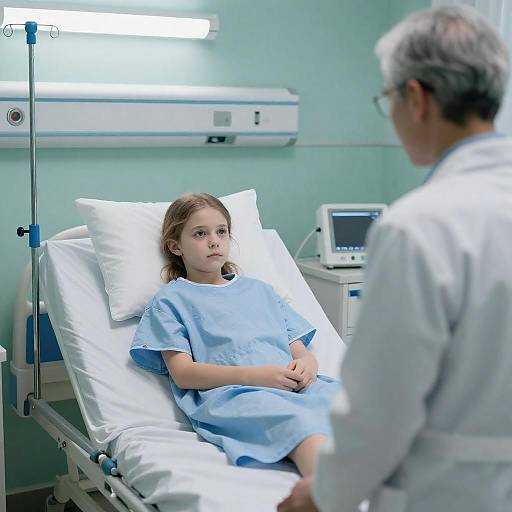 Serious Young Girl in Hospital Bed