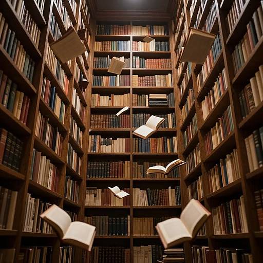 Ethereal Floating Books in Library