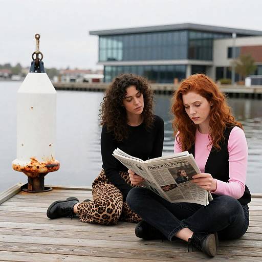 Women Relaxing on a Serene Dock