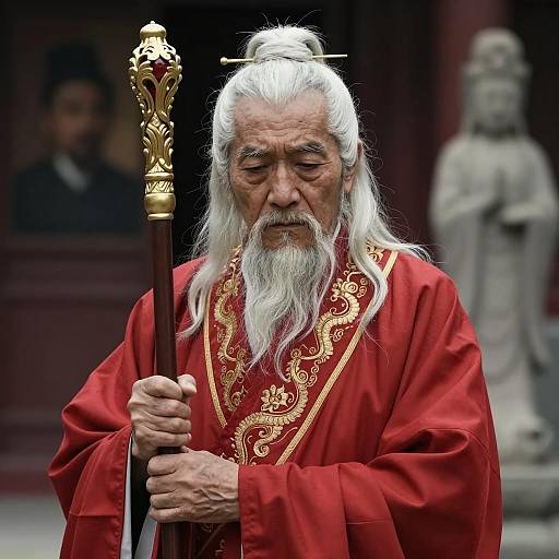 Elderly Sage in Embroidered Robe