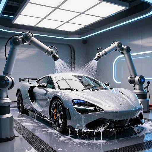 Futuristic Car Wash with Robotic Arms