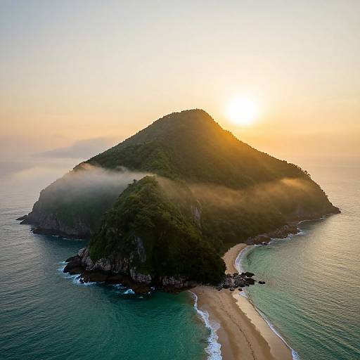 Sunset Over Misty Verdant Island