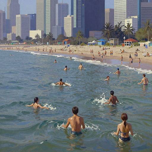 Cyberpunk Beach Crowd Painting