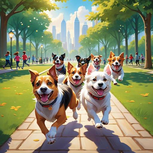 Excited Dogs in a Busy City Park
