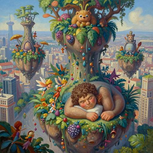 Dreamlike Cityscape with Mythical Beings