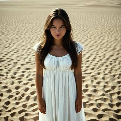 Realistic Woman in White Dress on Sand