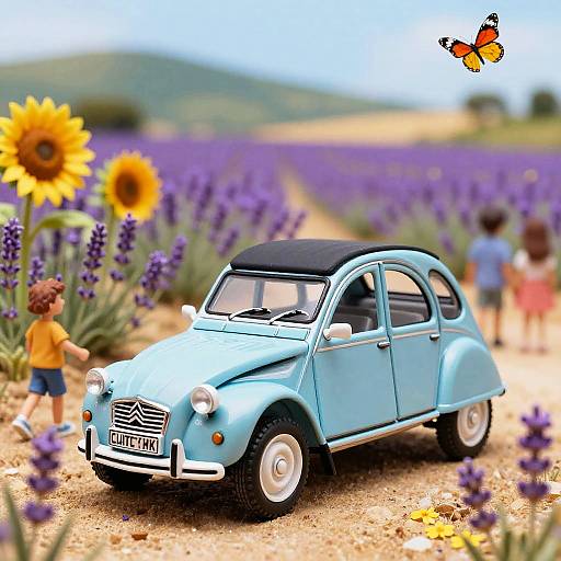 Miniature Classic Citroen 2CV in Lavender Fields