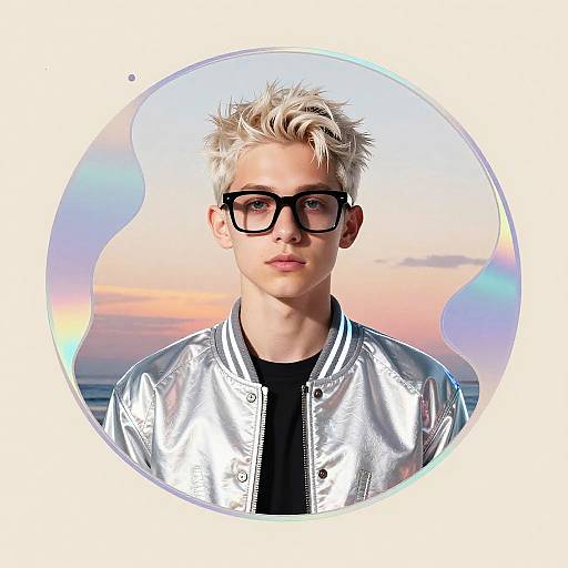 Futuristic Teen Portrait in Holographic Frame