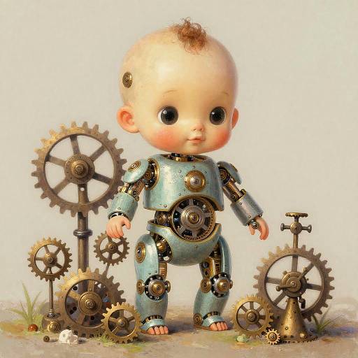Whimsical Steampunk Babytron Artwork