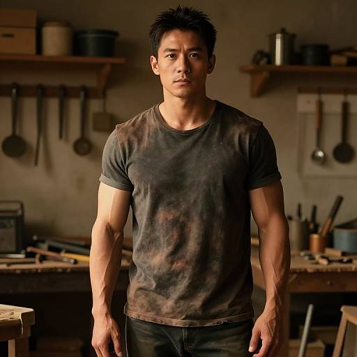 Confident Male in Rustic Workshop