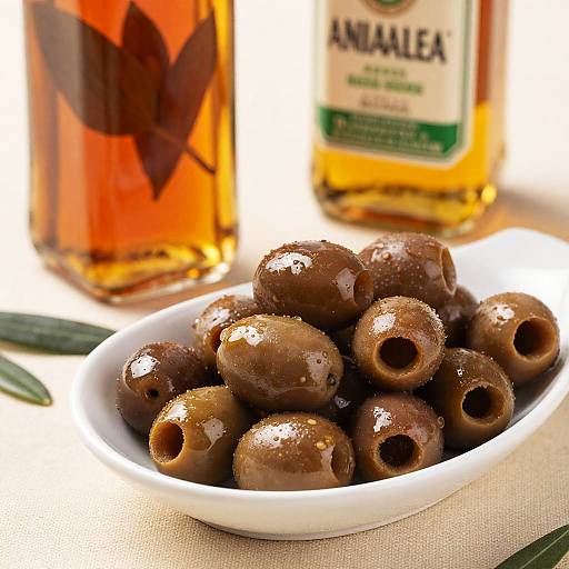 Vibrant Close-Up of Olives and Bottles