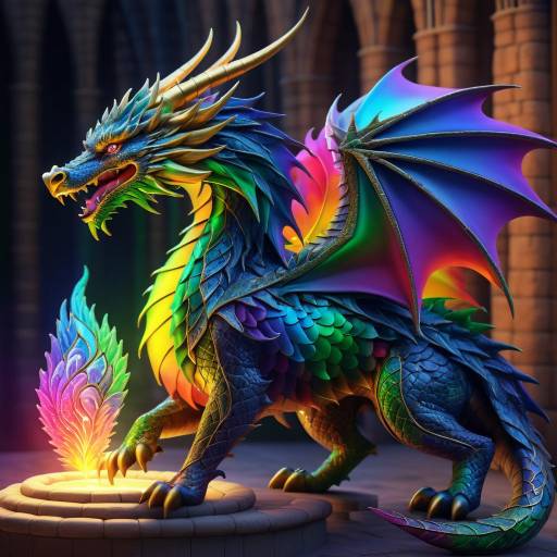 Ultra-Realistic Rainbow Medieval Dragon
