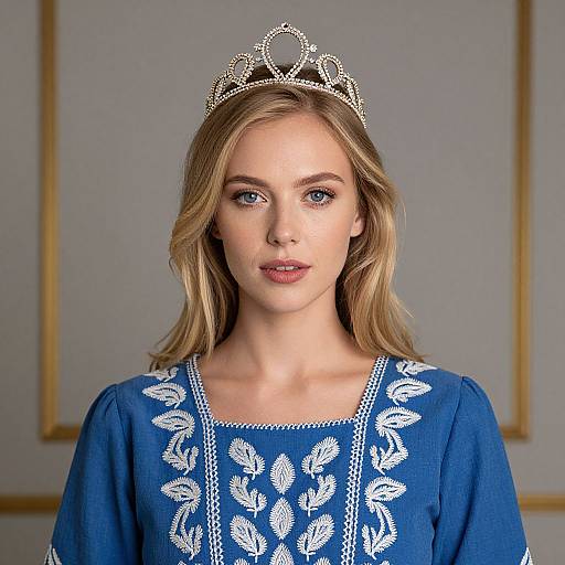 Blonde Woman in Blue Dress with Crown